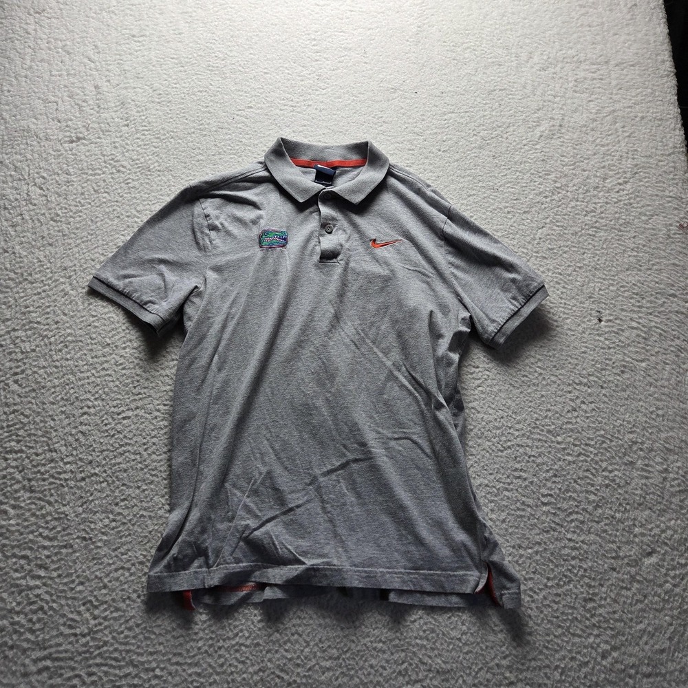 Florida Gators Shirt Mens Medium Gray NCAA Football Nike Polo Short Sleeve